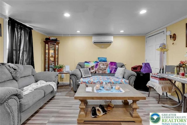 231 W Abbott St, Lansford Borough, PA 18232 - living area featuring recessed lighting, a wall unit AC, crown molding, and wood finished floors