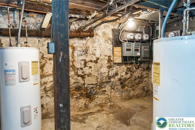 utilities with electric water heater, water heater, and electric panel