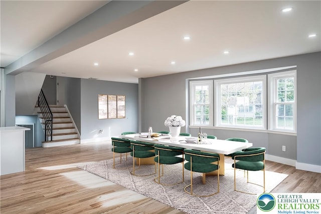 525 N Main St, Allentown City, PA 18104 - dining area featuring stairs, baseboards, wood finished floors, and recessed lighting
