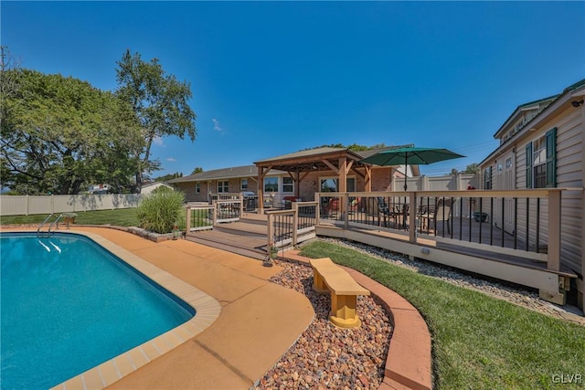 3332 Sherwood Rd, Palmer Twp, PA 18045 - view of swimming pool with a fenced backyard, a gazebo, a deck, and a fenced in pool