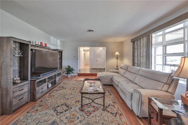 3332 Sherwood Rd, Palmer Twp, PA 18045 - living room featuring wood finished floors, visible vents, and baseboards