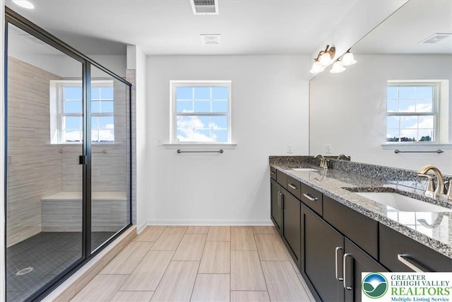 4450 Maple St Unit 2, North Whitehall Twp, PA 18078 - bathroom featuring healthy amount of natural light, double vanity, and baseboards
