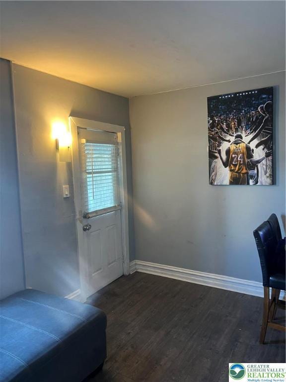 entryway with baseboards and wood finished floors