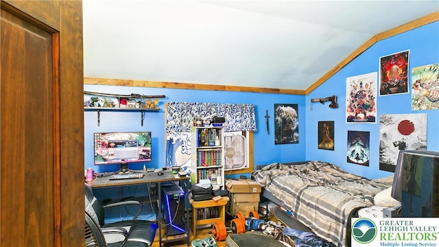 bedroom with vaulted ceiling