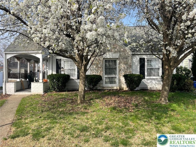 obstructed view of property featuring a front lawn