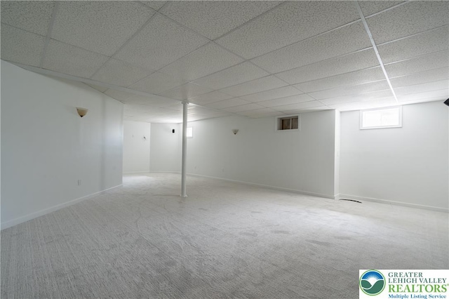 901 Meyer Rd, Bushkill Twp, PA 18064 - basement with carpet floors, a drop ceiling, and baseboards