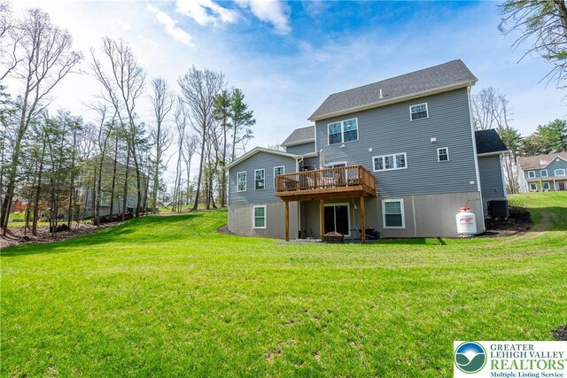 131 Chinaberry Way, Polk Twp, PA 18058 - back of property with central air condition unit, a yard, and a deck