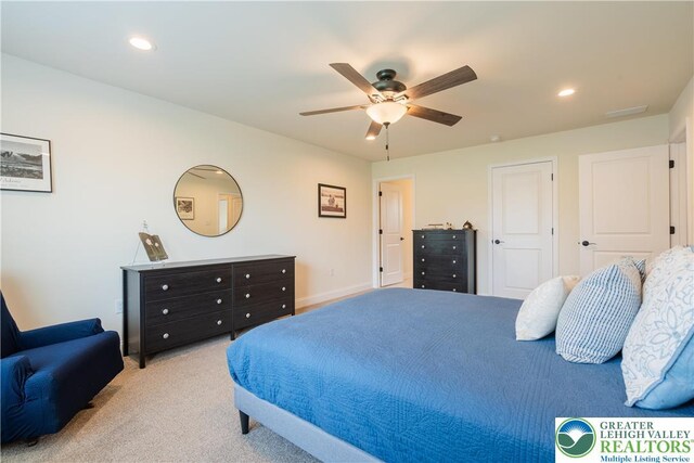 131 Chinaberry Way, Polk Twp, PA 18058 - bedroom with recessed lighting, carpet flooring, baseboards, and ceiling fan