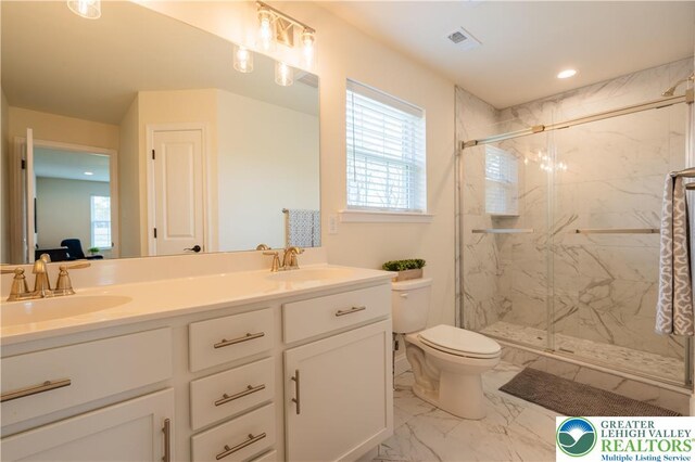 131 Chinaberry Way, Polk Twp, PA 18058 - bathroom featuring a sink, marble finish floor, and a wealth of natural light
