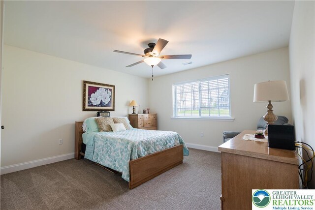 131 Chinaberry Way, Polk Twp, PA 18058 - bedroom featuring visible vents, carpet flooring, baseboards, and a ceiling fan