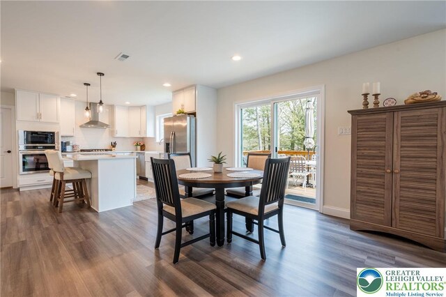 131 Chinaberry Way, Polk Twp, PA 18058 - dining area featuring recessed lighting, baseboards, visible vents, and dark wood-type flooring