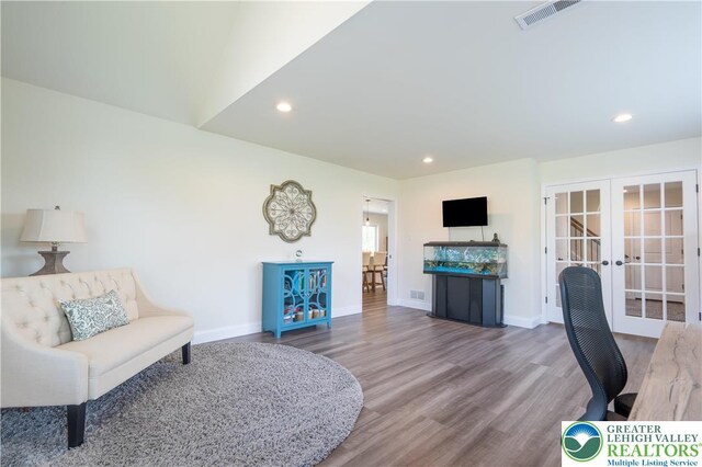 131 Chinaberry Way, Polk Twp, PA 18058 - home office featuring visible vents, wood finished floors, baseboards, recessed lighting, and french doors