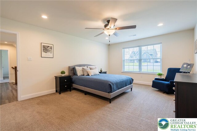 131 Chinaberry Way, Polk Twp, PA 18058 - carpeted bedroom featuring recessed lighting, baseboards, visible vents, and a ceiling fan