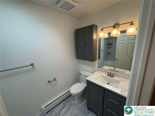 91 Alpine Dr, Jim Thorpe Boro, PA 18229 - bathroom featuring baseboard heating, vanity, and marble finish floors