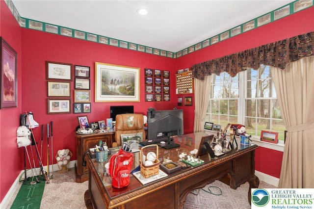 office featuring baseboards and recessed lighting