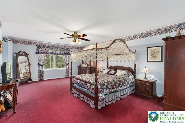 8750 Summit Cir, Weisenberg Twp, PA 18051 - bedroom with baseboards, carpet flooring, and ceiling fan