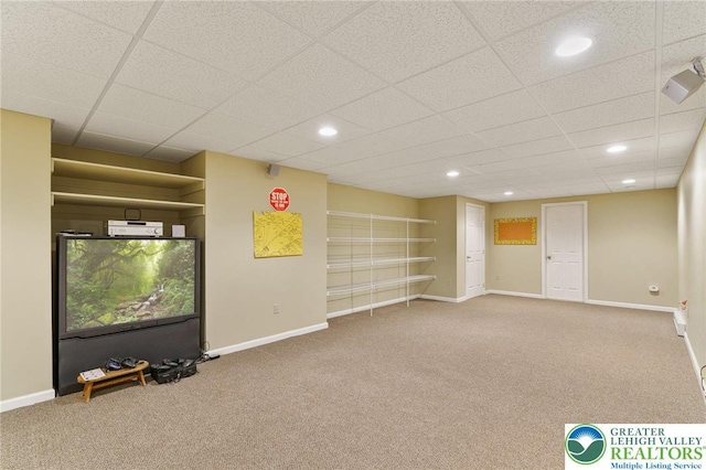 playroom featuring carpet floors, baseboards, and recessed lighting