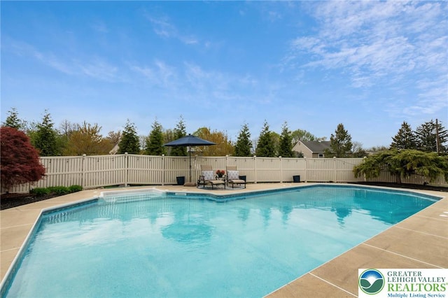 view of swimming pool with a fenced in pool and a fenced backyard