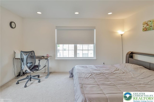 bedroom featuring carpet and recessed lighting