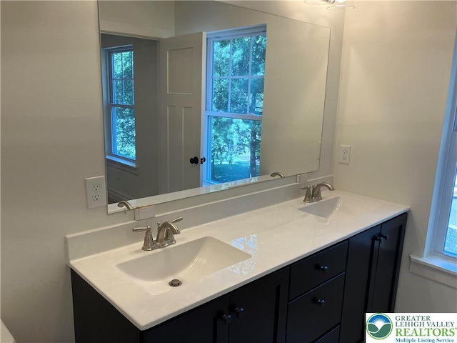 bathroom with a sink and double vanity