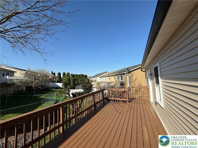 wooden terrace with fence and a residential view