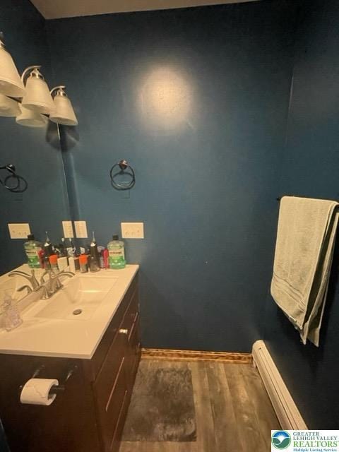 bathroom featuring wood finished floors and vanity