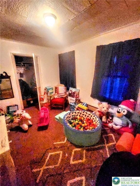 rec room featuring carpet floors