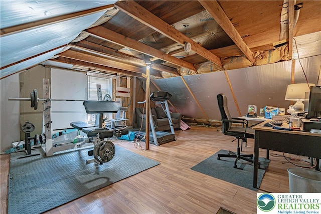 workout area featuring wood finished floors