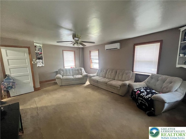 8204 Brown St, Washington Twp, PA 18079 - carpeted living area with a ceiling fan and an AC wall unit