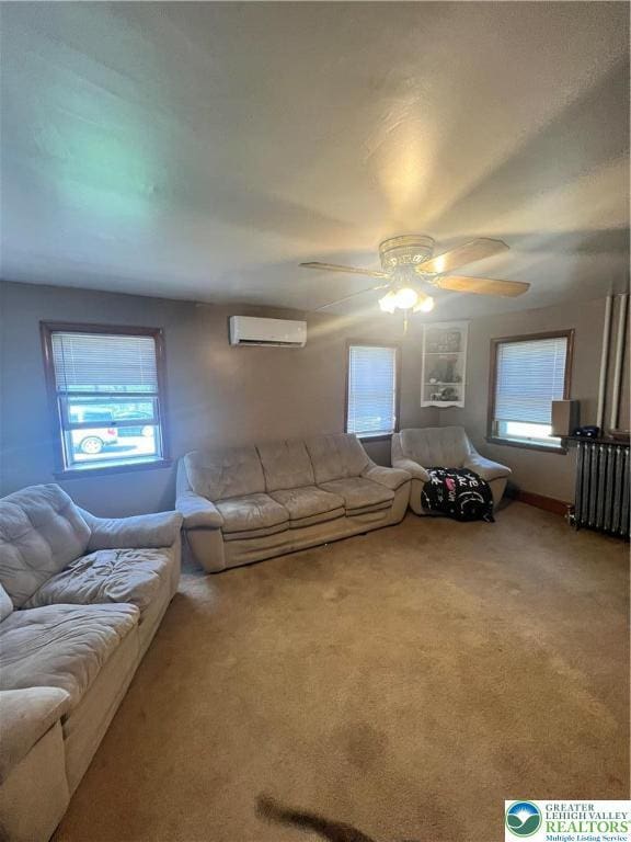 8204 Brown St, Washington Twp, PA 18079 - carpeted living area with plenty of natural light, radiator, ceiling fan, and an AC wall unit