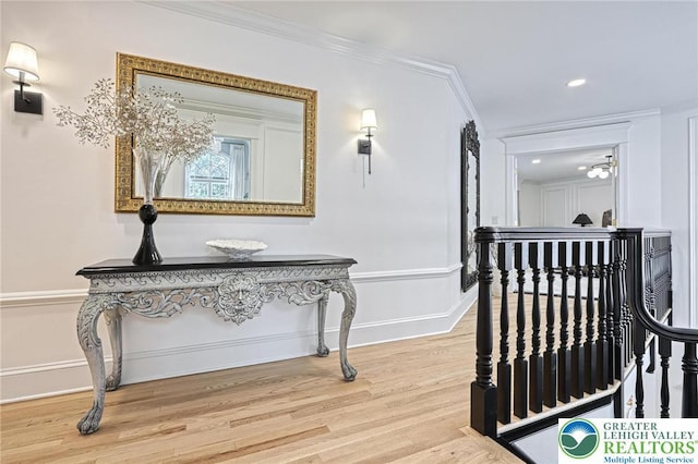 1231 Oakside Dr, Hanover Twp, PA 18017 - hall with baseboards, ornamental molding, wood finished floors, and recessed lighting