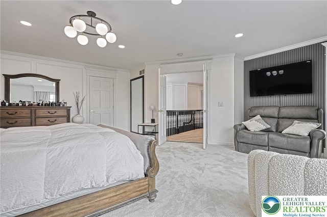 1231 Oakside Dr, Hanover Twp, PA 18017 - carpeted bedroom with crown molding, recessed lighting, and visible vents