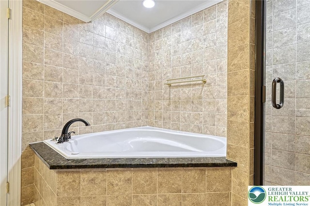 1231 Oakside Dr, Hanover Twp, PA 18017 - bathroom with ornamental molding, a shower stall, and a bath