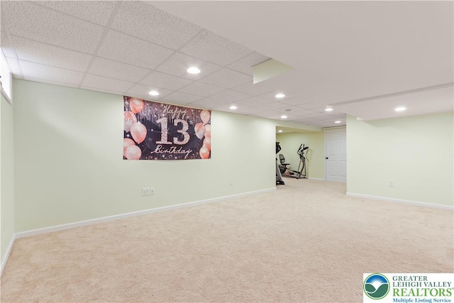interior space featuring recessed lighting, carpet flooring, and baseboards