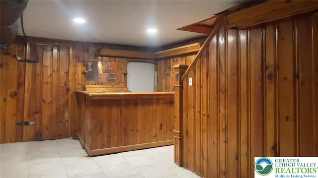 1541 W Tilghman St, Allentown City, PA 18102 - bar featuring stairway, bar, recessed lighting, and wood walls