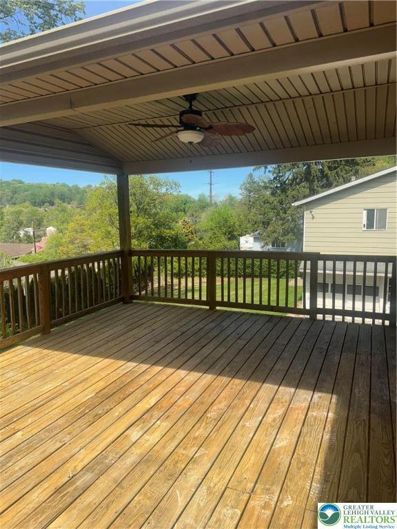 deck featuring a ceiling fan