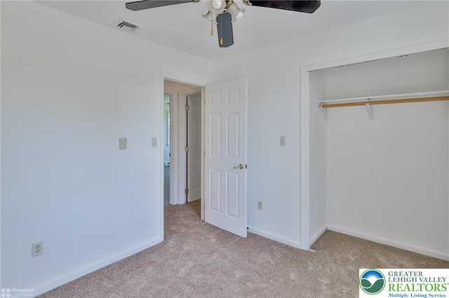 3 Dusty Rd, Palmer Twp, PA 18045 - unfurnished bedroom featuring carpet, a ceiling fan, baseboards, visible vents, and a closet
