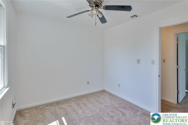3 Dusty Rd, Palmer Twp, PA 18045 - empty room featuring baseboards, carpet flooring, ceiling fan, and visible vents