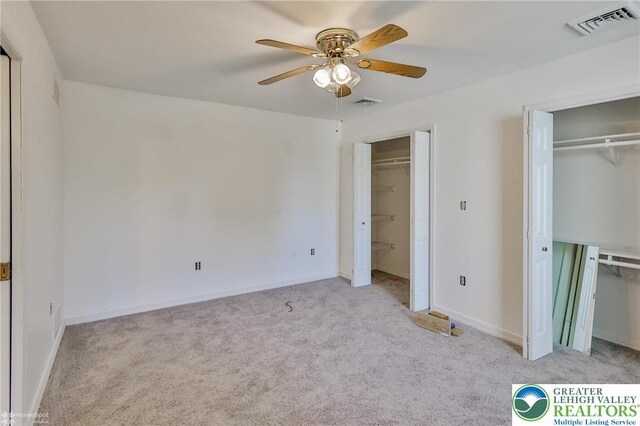 3 Dusty Rd, Palmer Twp, PA 18045 - unfurnished bedroom with carpet flooring, baseboards, multiple closets, and visible vents