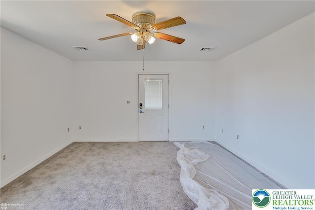 3 Dusty Rd, Palmer Twp, PA 18045 - empty room featuring baseboards, light carpet, a ceiling fan, and visible vents