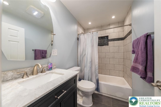 3040 Keystone St, Bethlehem Twp, PA 18020 - bathroom with tile patterned flooring, vanity, toilet, recessed lighting, and shower / bath combo