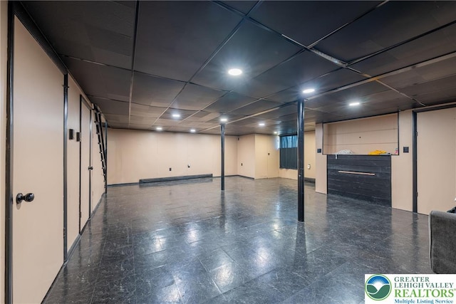 3040 Keystone St, Bethlehem Twp, PA 18020 - finished basement with recessed lighting and a baseboard radiator