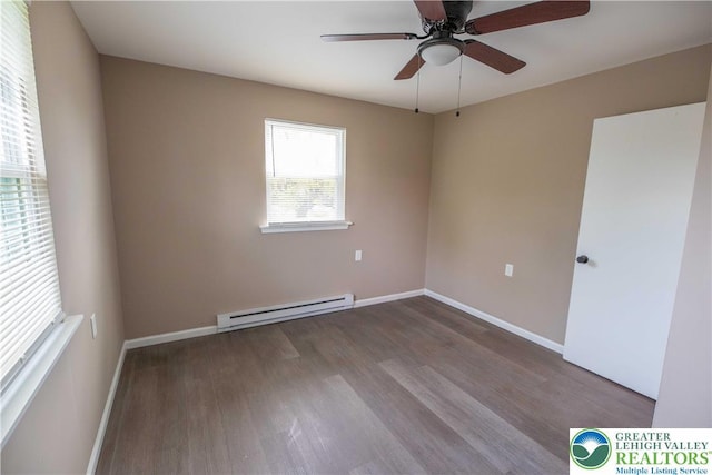 1231 Fairmount St, Bethlehem City, PA 18017 - unfurnished room with baseboards, ceiling fan, wood finished floors, and baseboard heating