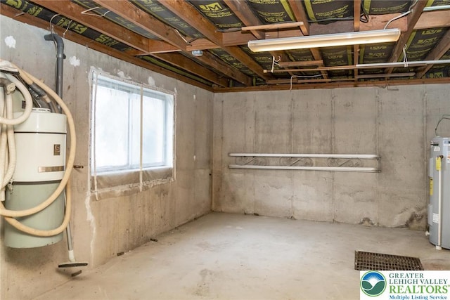 below grade area featuring electric water heater
