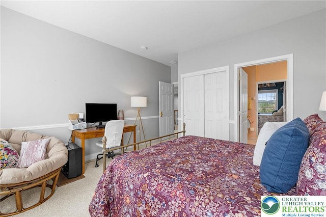bedroom with carpet floors and a closet