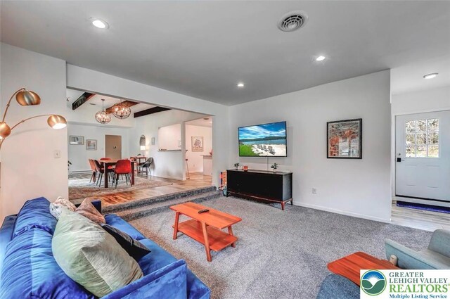 134 Altemose Rd, Tobyhanna Twp, PA 18347 - living area featuring visible vents, recessed lighting, baseboards, and a chandelier