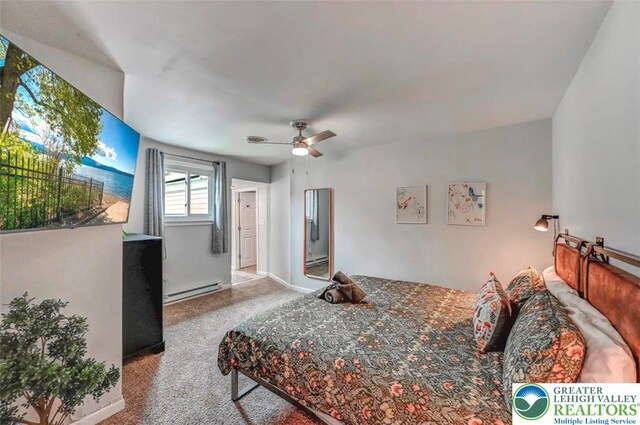 134 Altemose Rd, Tobyhanna Twp, PA 18347 - carpeted bedroom featuring a ceiling fan and a baseboard heating unit