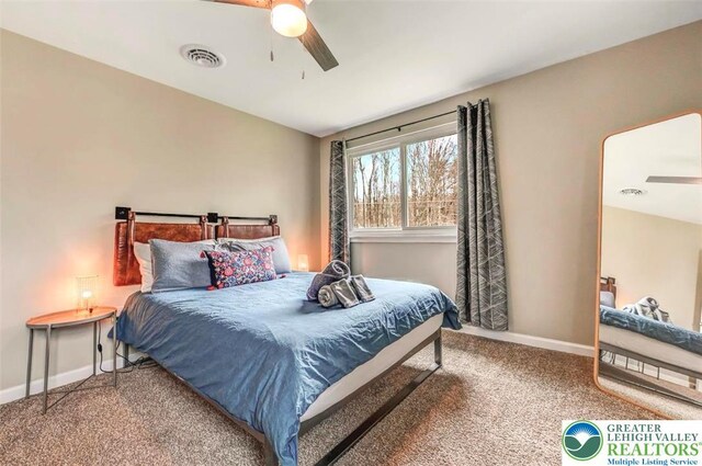 134 Altemose Rd, Tobyhanna Twp, PA 18347 - bedroom featuring carpet flooring, a ceiling fan, baseboards, and visible vents