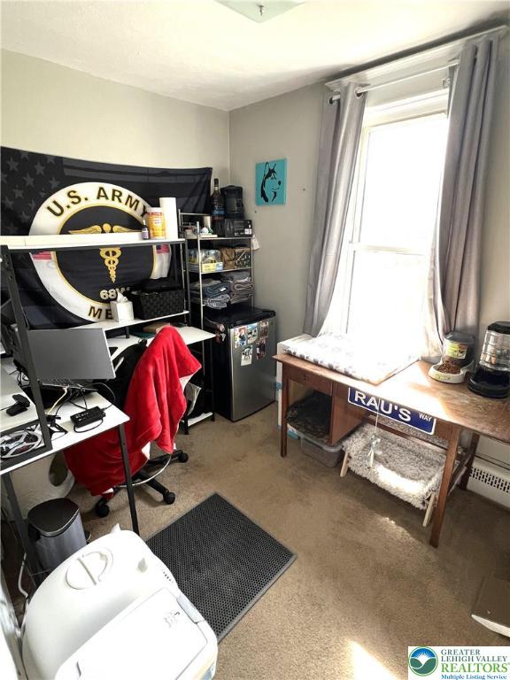 view of carpeted home office