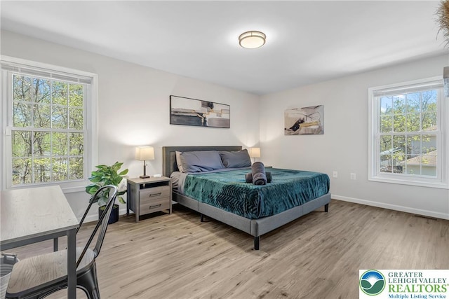 511 Lakeside Dr, Stroud Twp, PA 18301 - bedroom with baseboards, multiple windows, and light wood-style flooring